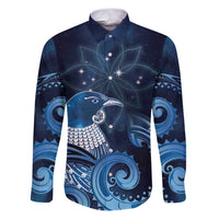 New Zealand Matariki Family Matching Puletasi and Hawaiian Shirt Maori Tui Bird Blue Galaxy