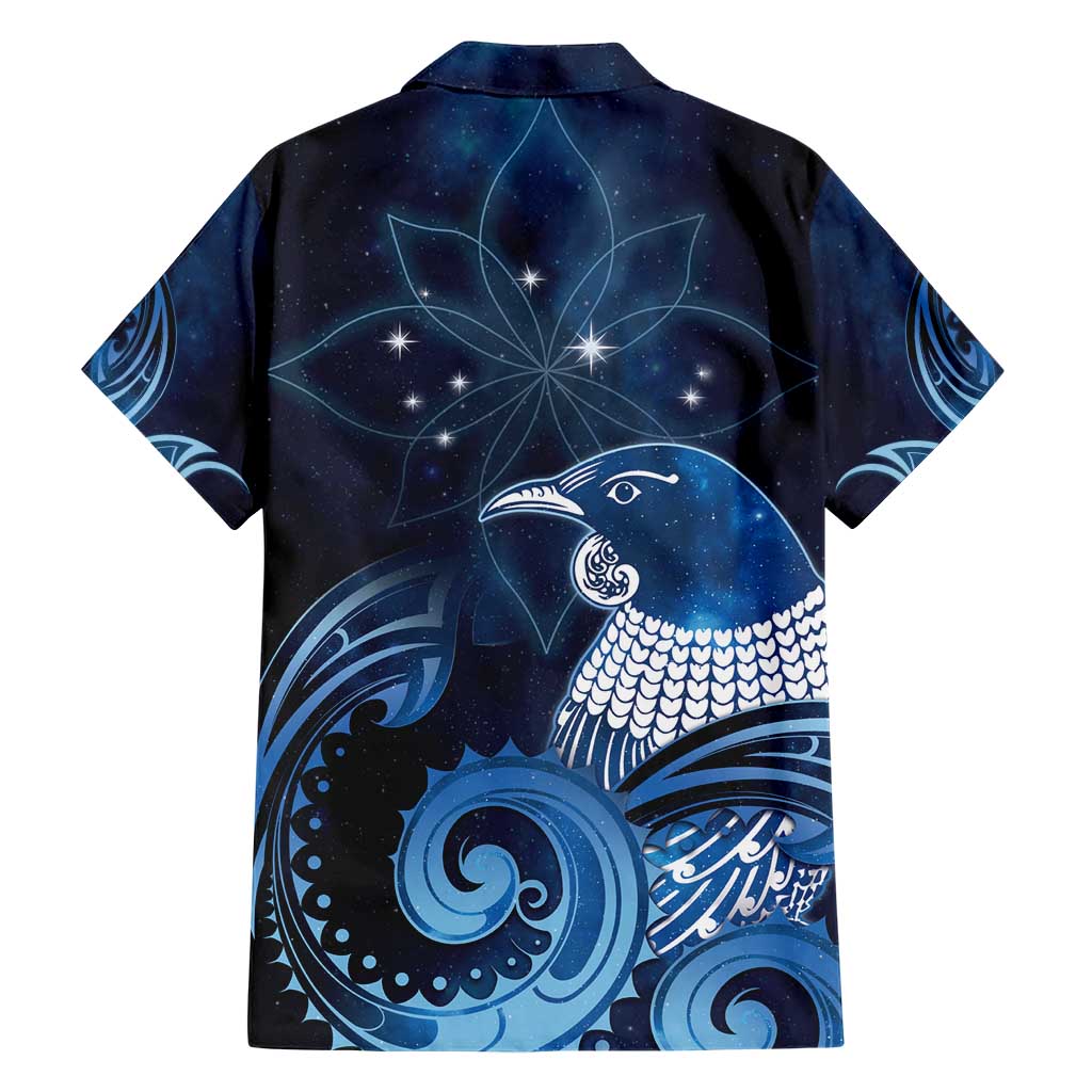 New Zealand Matariki Family Matching Short Sleeve Bodycon Dress and Hawaiian Shirt Maori Tui Bird Blue Galaxy
