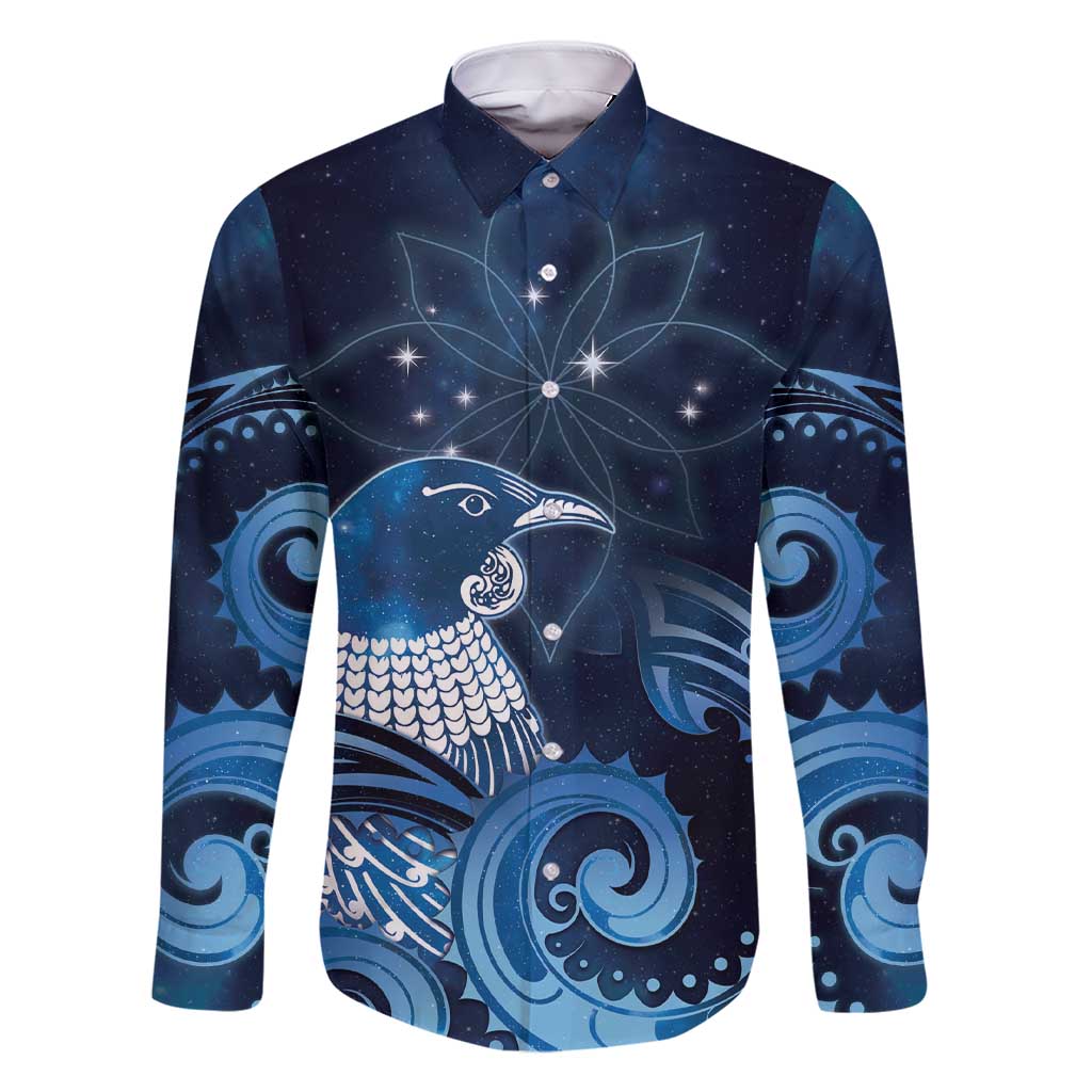 New Zealand Matariki Family Matching Short Sleeve Bodycon Dress and Hawaiian Shirt Maori Tui Bird Blue Galaxy