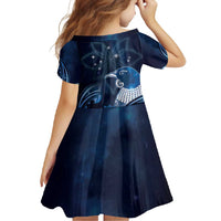 New Zealand Matariki Family Matching Summer Maxi Dress and Hawaiian Shirt Maori Tui Bird Blue Galaxy
