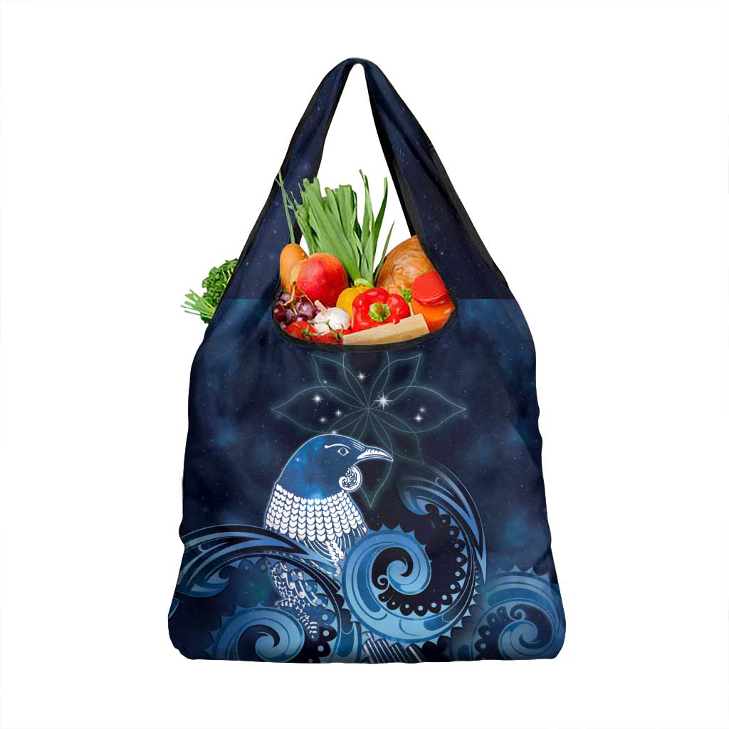 New Zealand Matariki Grocery Bag Maori Tui Bird Blue Galaxy