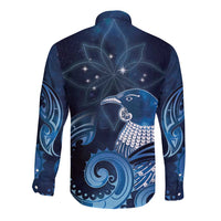 New Zealand Matariki Long Sleeve Button Shirt Maori Tui Bird Blue Galaxy