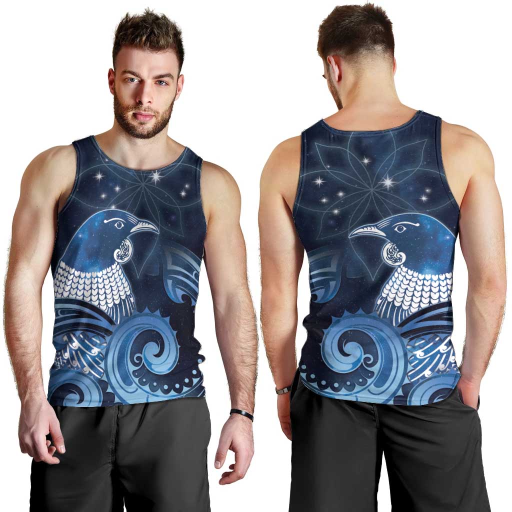 New Zealand Matariki Men Tank Top Maori Tui Bird Blue Galaxy