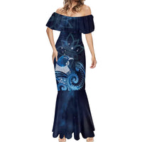 New Zealand Matariki Mermaid Dress Maori Tui Bird Blue Galaxy DT05 - Polynesian Pride