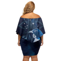 New Zealand Matariki Off Shoulder Short Dress Maori Tui Bird Blue Galaxy DT05 - Polynesian Pride