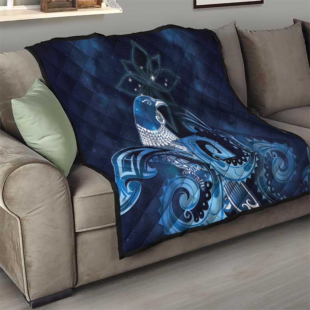 New Zealand Matariki Quilt Maori Tui Bird Blue Galaxy