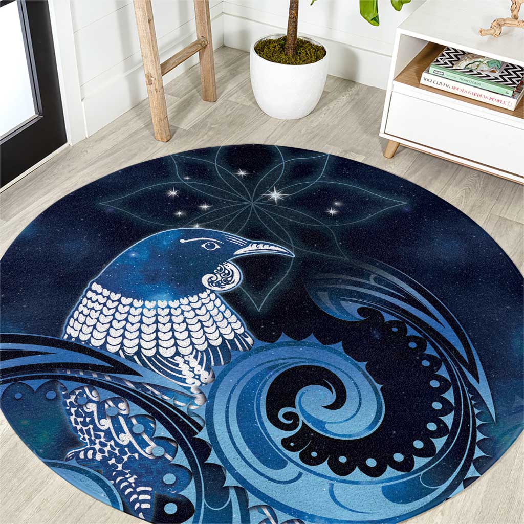 New Zealand Matariki Round Carpet Maori Tui Bird Blue Galaxy