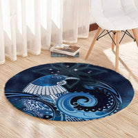 New Zealand Matariki Round Carpet Maori Tui Bird Blue Galaxy