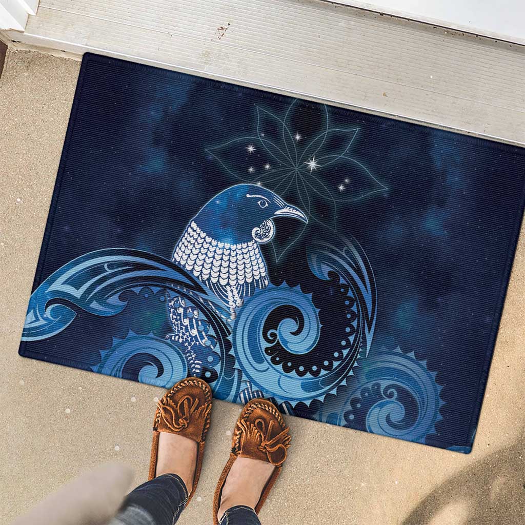 New Zealand Matariki Rubber Doormat Maori Tui Bird Blue Galaxy