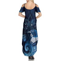 New Zealand Matariki Summer Maxi Dress Maori Tui Bird Blue Galaxy DT05 - Polynesian Pride