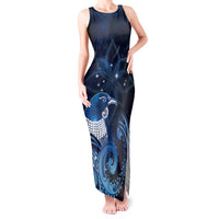 New Zealand Matariki Tank Maxi Dress Maori Tui Bird Blue Galaxy DT05 Women Blue - Polynesian Pride