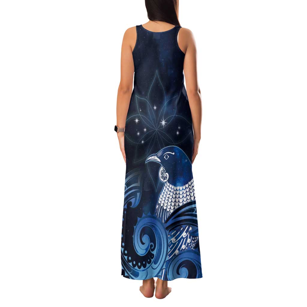New Zealand Matariki Tank Maxi Dress Maori Tui Bird Blue Galaxy DT05 - Polynesian Pride