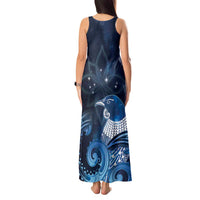 New Zealand Matariki Tank Maxi Dress Maori Tui Bird Blue Galaxy DT05 - Polynesian Pride