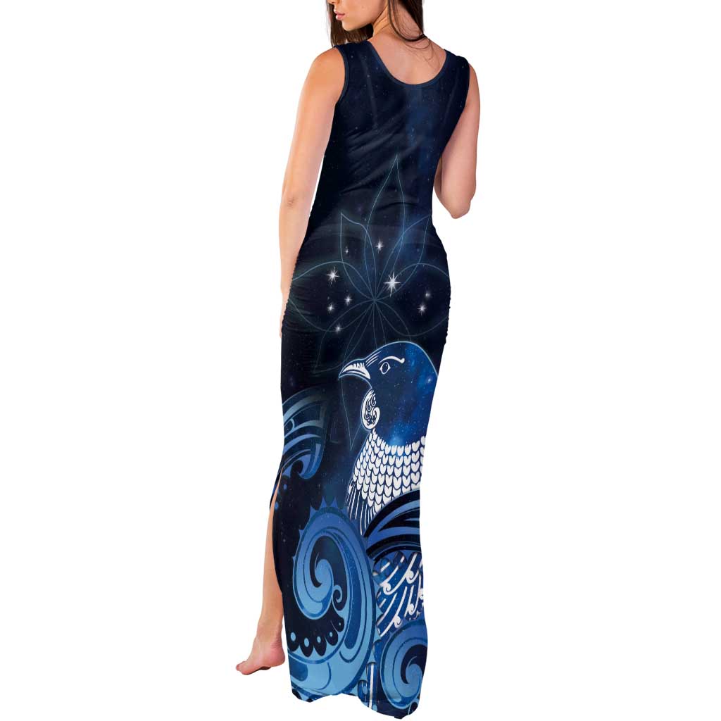 New Zealand Matariki Tank Maxi Dress Maori Tui Bird Blue Galaxy DT05 - Polynesian Pride
