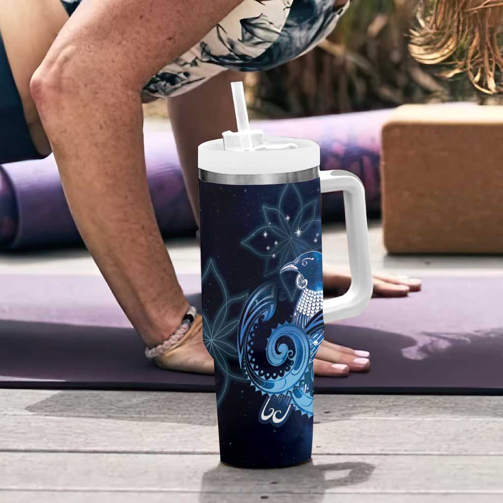 New Zealand Matariki Tumbler With Handle Maori Tui Bird Blue Galaxy