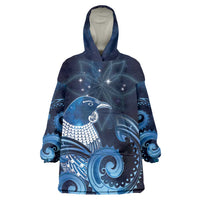 New Zealand Matariki Wearable Blanket Hoodie Maori Tui Bird Blue Galaxy