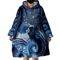 New Zealand Matariki Wearable Blanket Hoodie Maori Tui Bird Blue Galaxy