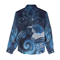 New Zealand Matariki Women Casual Shirt Maori Tui Bird Blue Galaxy