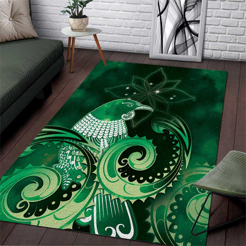 New Zealand Matariki Area Rug Maori Tui Bird Green Galaxy
