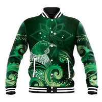 New Zealand Matariki Baseball Jacket Maori Tui Bird Green Galaxy