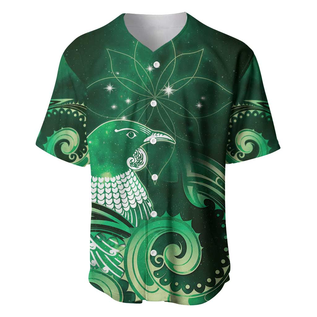 New Zealand Matariki Baseball Jersey Maori Tui Bird Green Galaxy