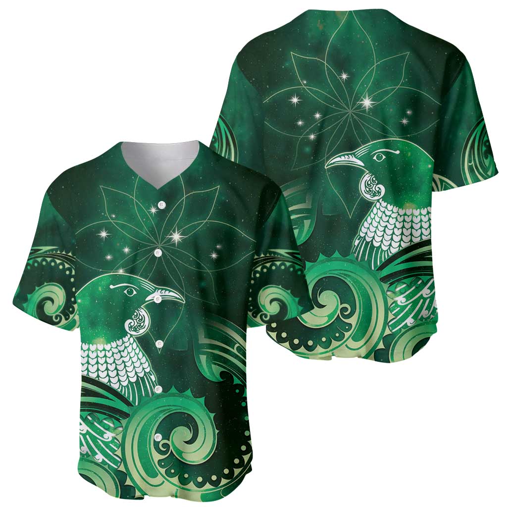 New Zealand Matariki Baseball Jersey Maori Tui Bird Green Galaxy