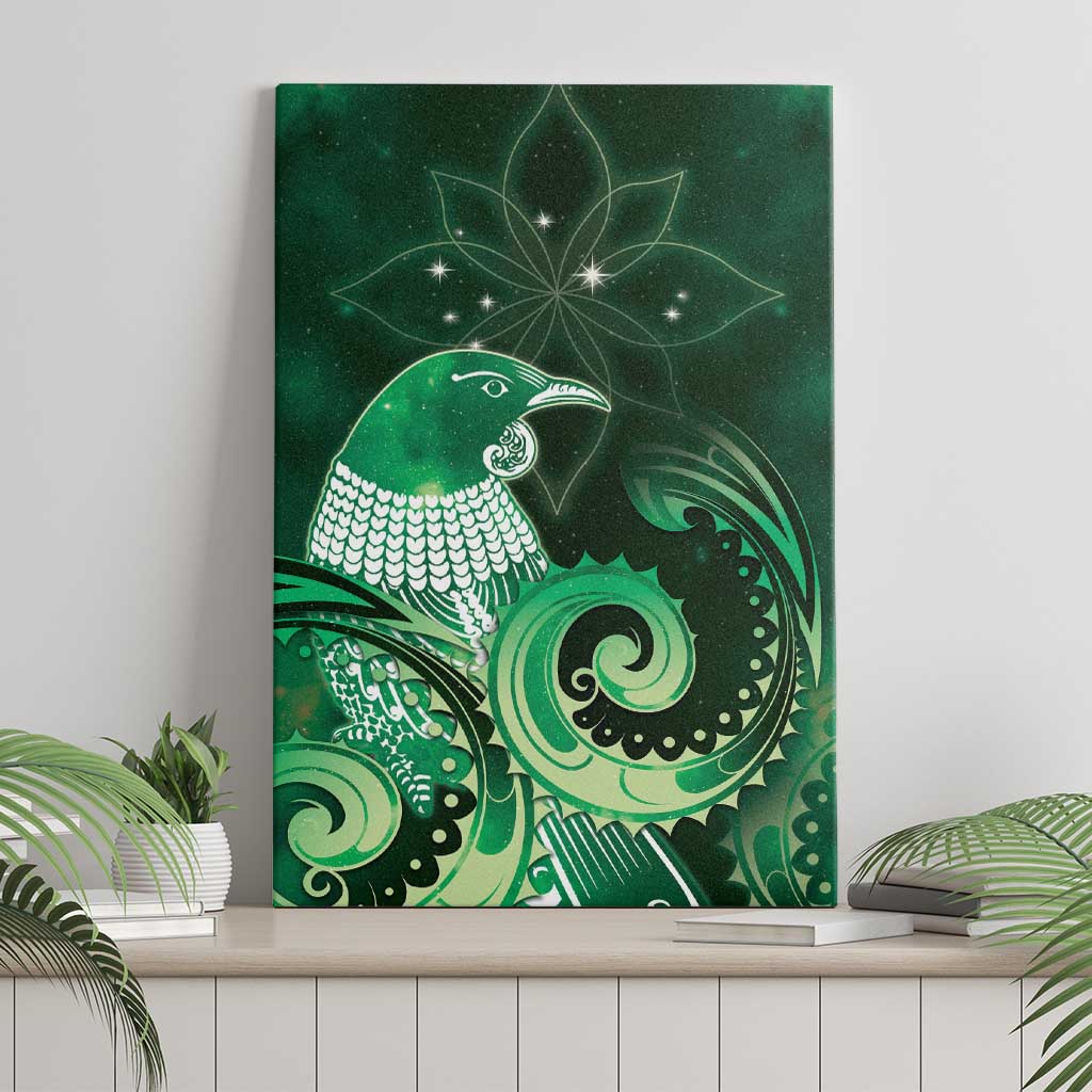 New Zealand Matariki Canvas Wall Art Maori Tui Bird Green Galaxy