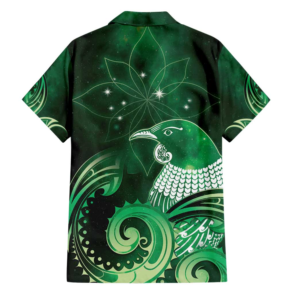 New Zealand Matariki Family Matching Puletasi and Hawaiian Shirt Maori Tui Bird Green Galaxy