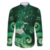 New Zealand Matariki Family Matching Puletasi and Hawaiian Shirt Maori Tui Bird Green Galaxy
