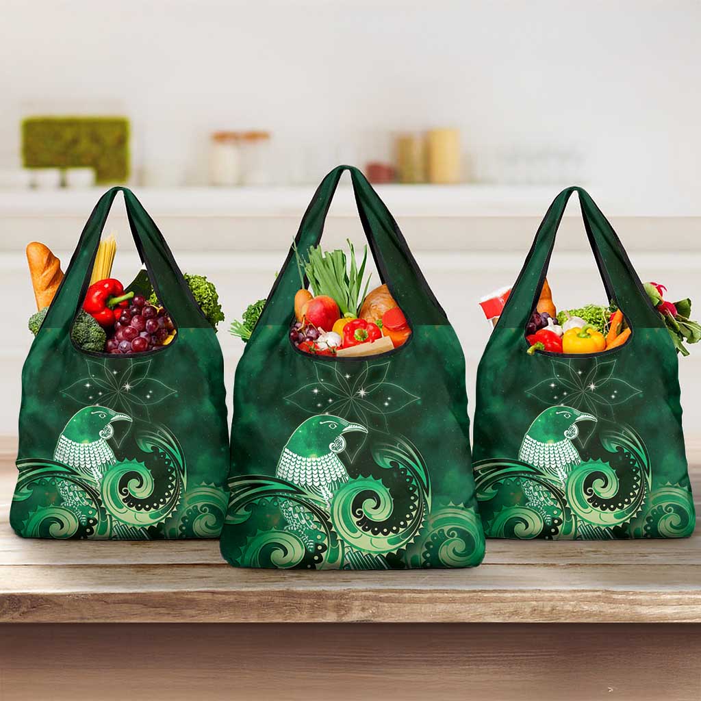 New Zealand Matariki Grocery Bag Maori Tui Bird Green Galaxy