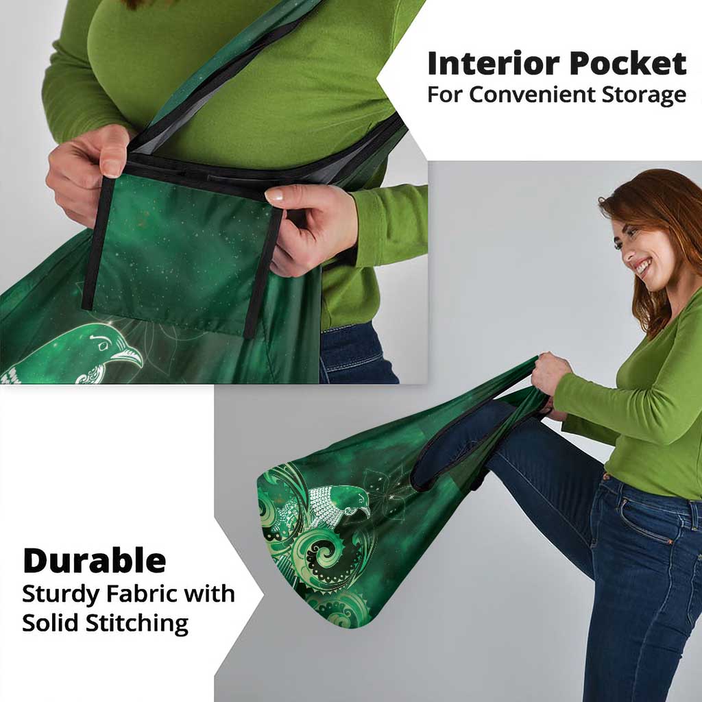 New Zealand Matariki Grocery Bag Maori Tui Bird Green Galaxy