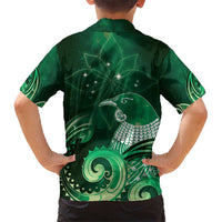 New Zealand Matariki Hawaiian Shirt Maori Tui Bird Green Galaxy
