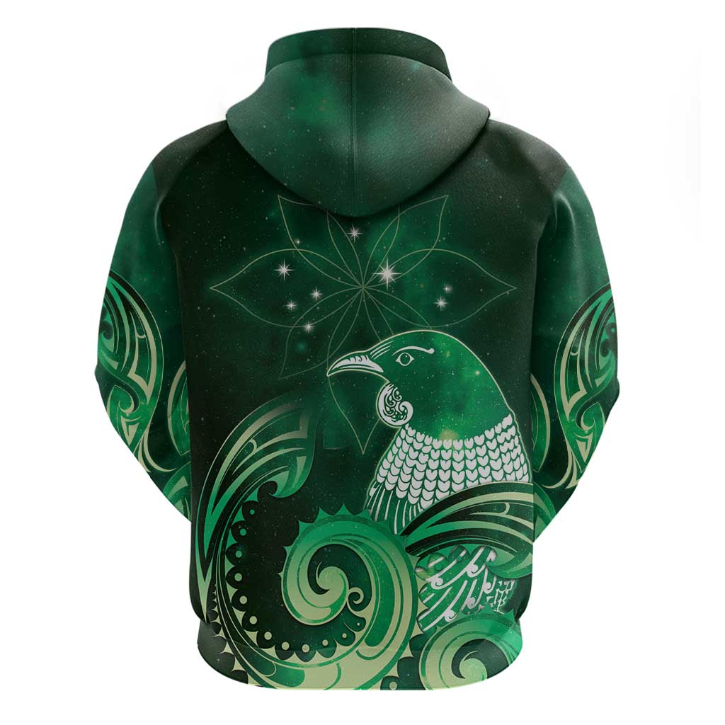 New Zealand Matariki Hoodie Maori Tui Bird Green Galaxy