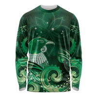 New Zealand Matariki Long Sleeve Shirt Maori Tui Bird Green Galaxy