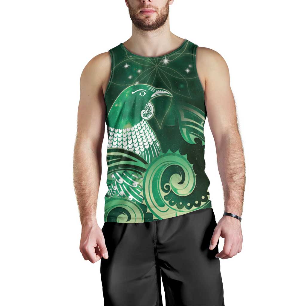 New Zealand Matariki Men Tank Top Maori Tui Bird Green Galaxy