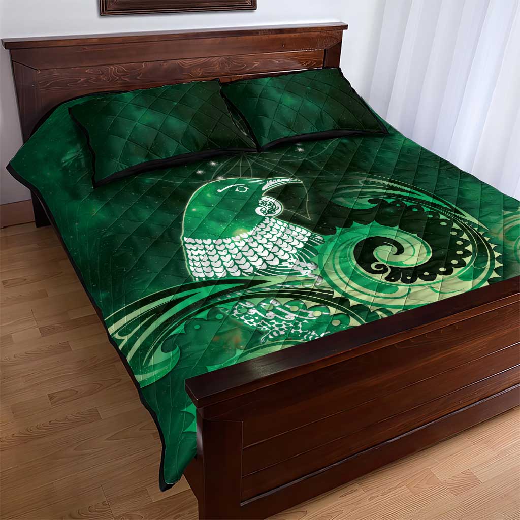 New Zealand Matariki Quilt Bed Set Maori Tui Bird Green Galaxy