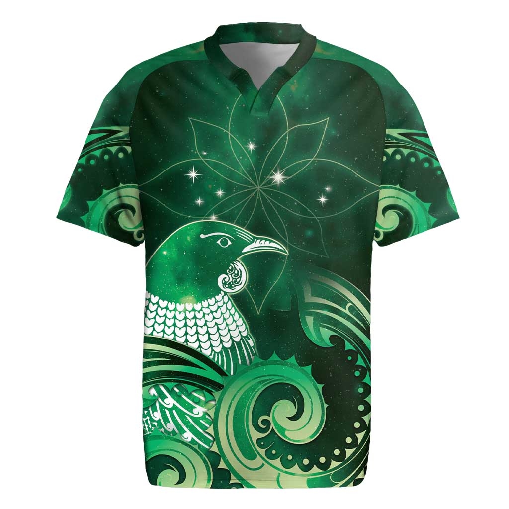 New Zealand Matariki Rugby Jersey Maori Tui Bird Green Galaxy