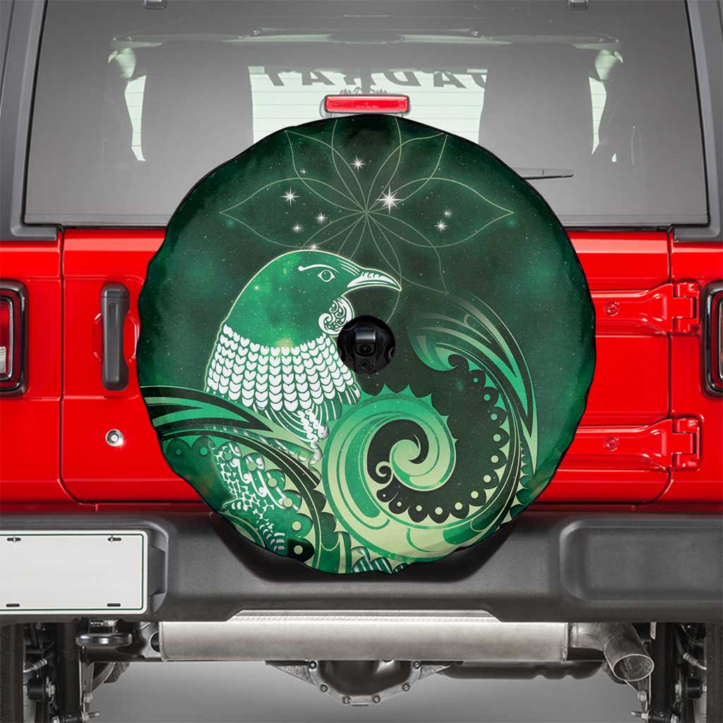 New Zealand Matariki Spare Tire Cover Maori Tui Bird Green Galaxy