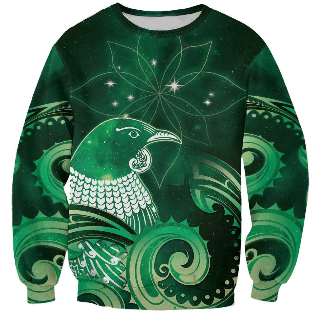 New Zealand Matariki Sweatshirt Maori Tui Bird Green Galaxy