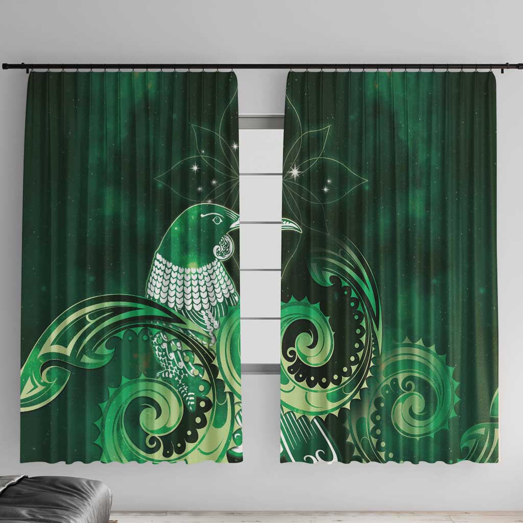 New Zealand Matariki Window Curtain Maori Tui Bird Green Galaxy