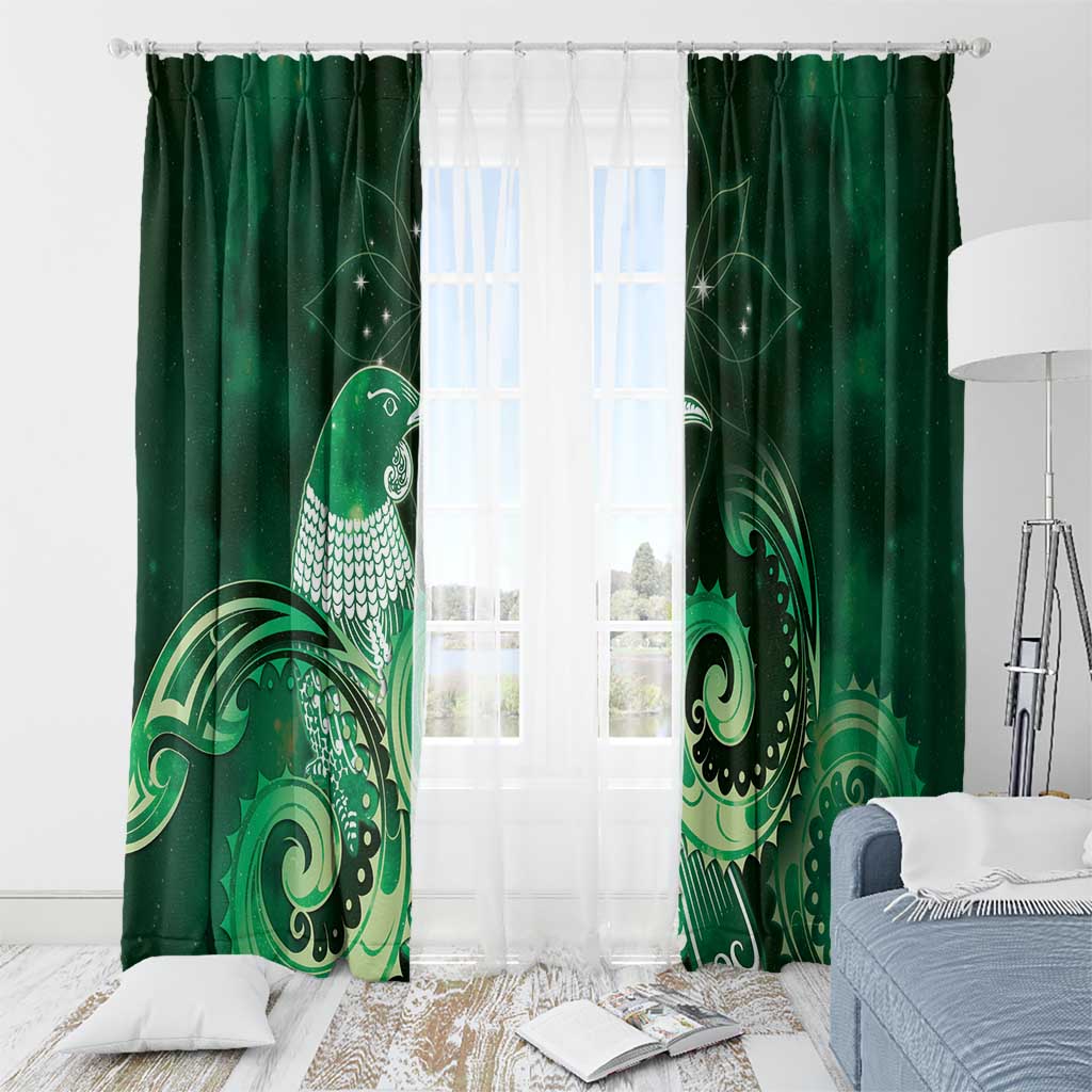 New Zealand Matariki Window Curtain Maori Tui Bird Green Galaxy