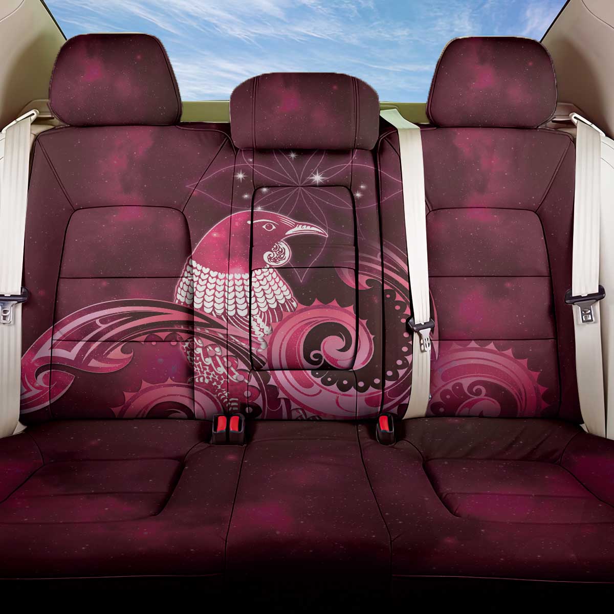 New Zealand Matariki Back Car Seat Cover Maori Tui Bird Magenta Galaxy