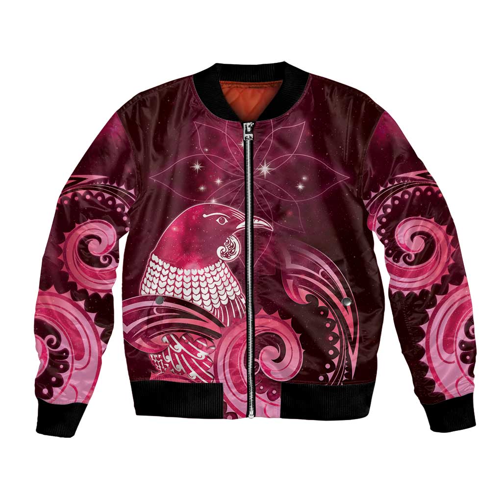 New Zealand Matariki Bomber Jacket Maori Tui Bird Magenta Galaxy