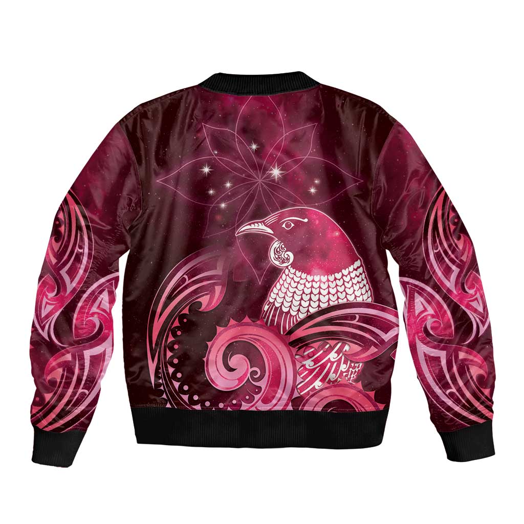 New Zealand Matariki Bomber Jacket Maori Tui Bird Magenta Galaxy