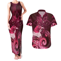 New Zealand Matariki Couples Matching Tank Maxi Dress and Hawaiian Shirt Maori Tui Bird Magenta Galaxy