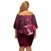 New Zealand Matariki Family Matching Off Shoulder Short Dress and Hawaiian Shirt Maori Tui Bird Magenta Galaxy