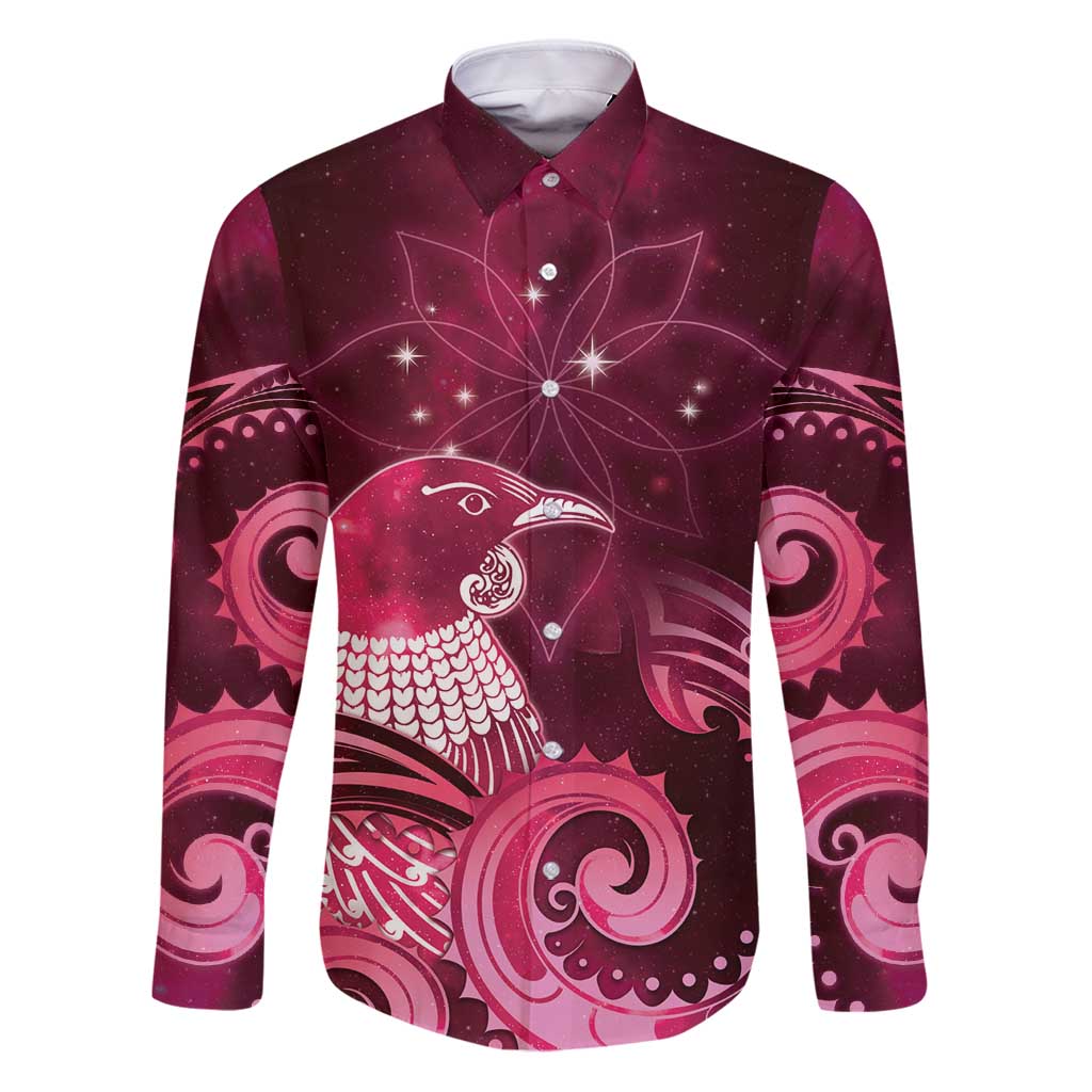 New Zealand Matariki Family Matching Puletasi and Hawaiian Shirt Maori Tui Bird Magenta Galaxy