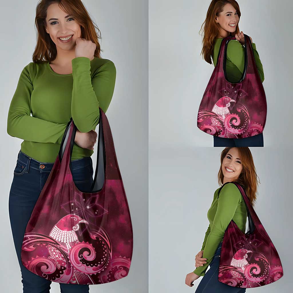 New Zealand Matariki Grocery Bag Maori Tui Bird Magenta Galaxy