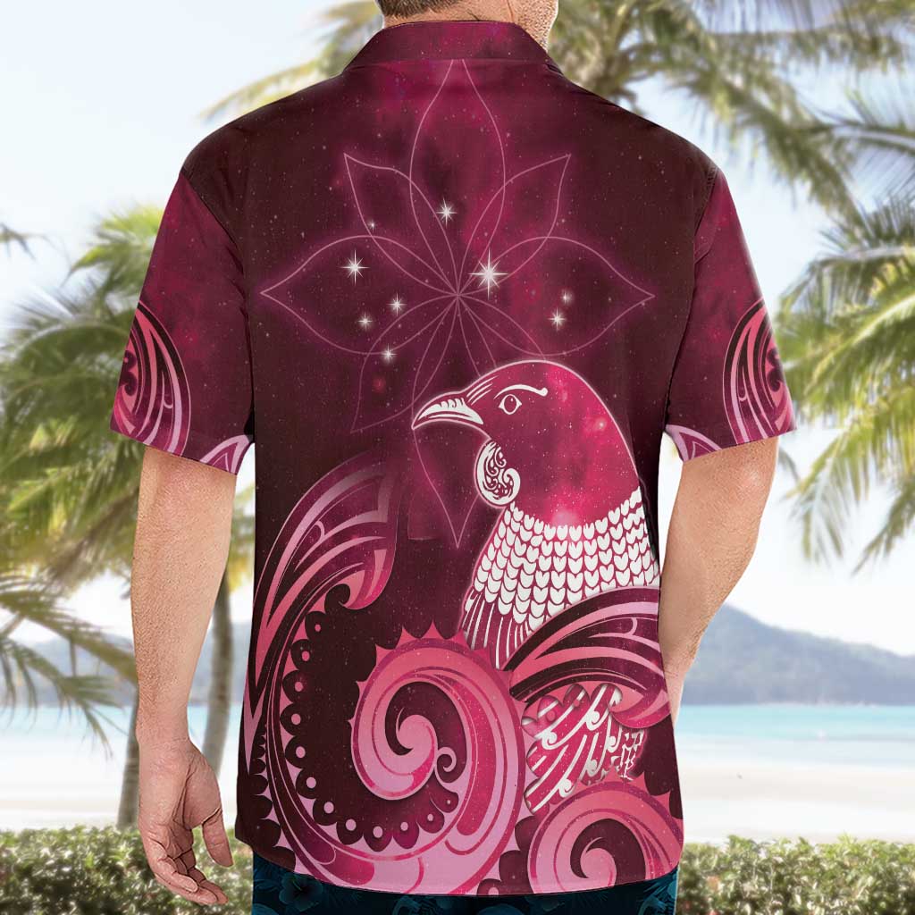New Zealand Matariki Hawaiian Shirt Maori Tui Bird Magenta Galaxy