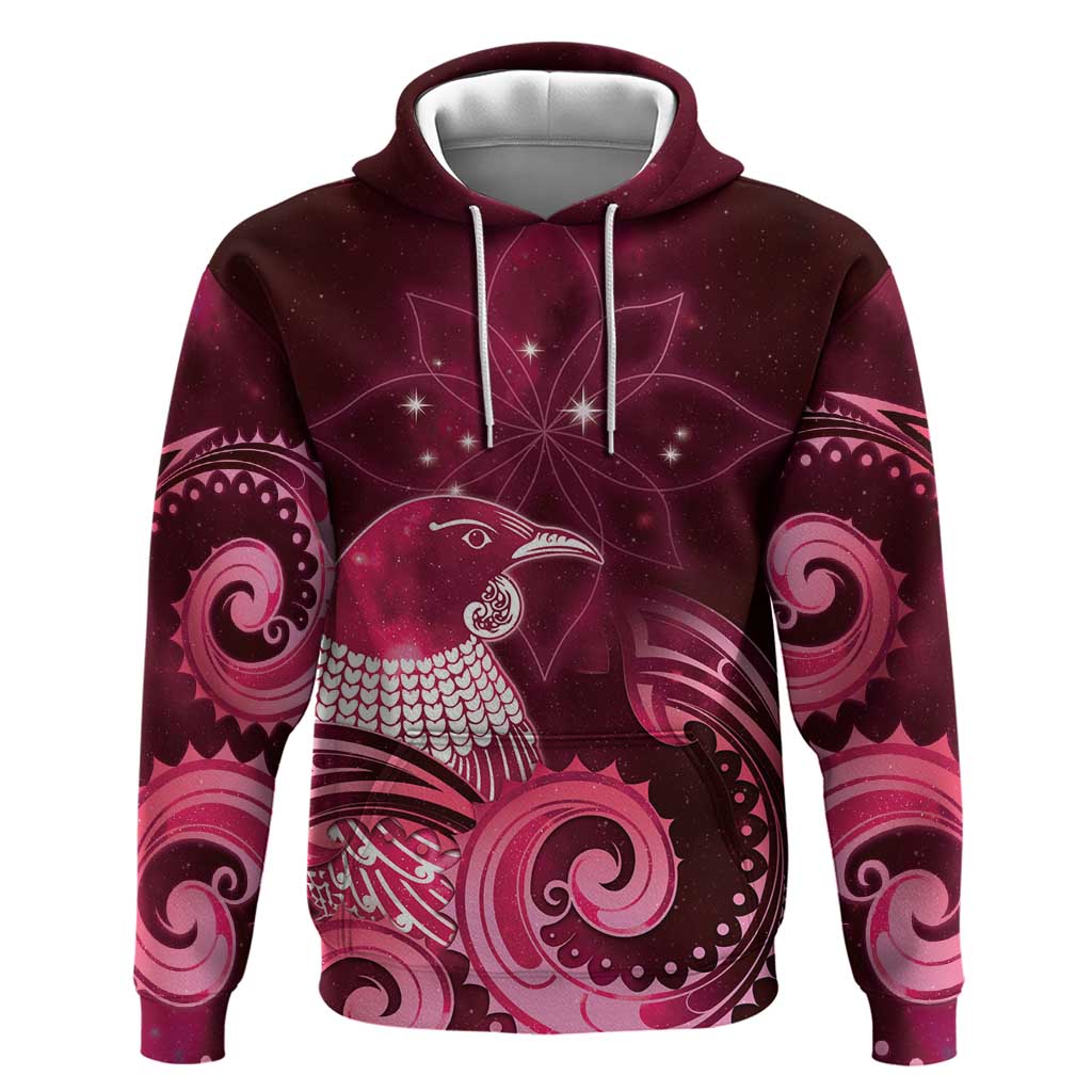 New Zealand Matariki Hoodie Maori Tui Bird Magenta Galaxy